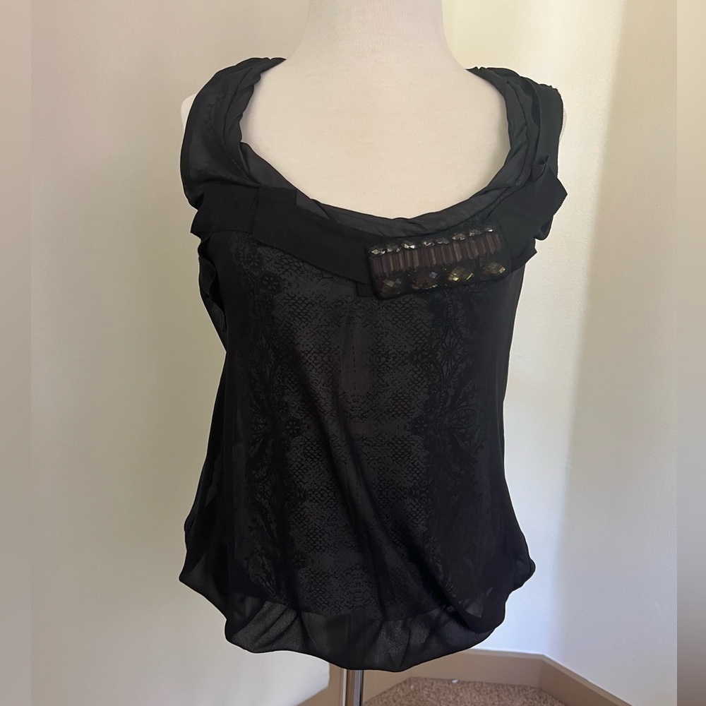Cabi Womens‎ XS Black Jeweled Bubble Hem Tank Top